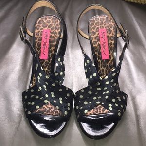 Betsey Johnson Navy Satin Polka Dot Heels